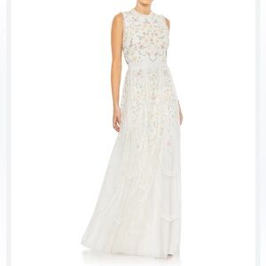 NWT Mac Duggal Sz 16 White Floral Gown 9137